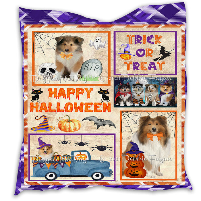 Happy Halloween Trick or Treat Pumpkin Rough Collie Dogs Lightweight Soft Bedspread Coverlet Bedding Quilt QUILT61051