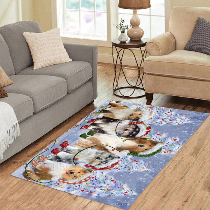 Christmas Lights and Rough Collie Dogs Area Rug - Ultra Soft Cute Pet Printed Unique Style Floor Living Room Carpet Decorative Rug for Indoor Gift for Pet Lovers