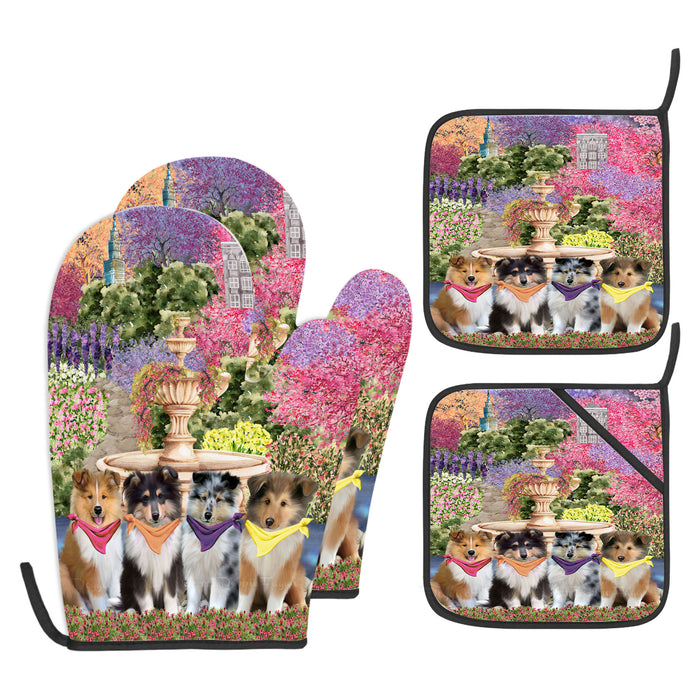Rough Collie Oven Mitts and Pot Holder Set: Explore a Variety of Designs, Personalized, Potholders with Kitchen Gloves for Cooking, Custom, Halloween Gifts for Dog Mom