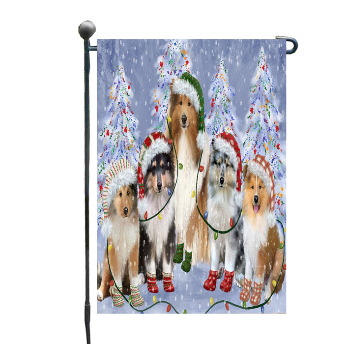 Christmas Lights and Rough Collie Dogs Garden Flags- Outdoor Double Sided Garden Yard Porch Lawn Spring Decorative Vertical Home Flags 12 1/2"w x 18"h