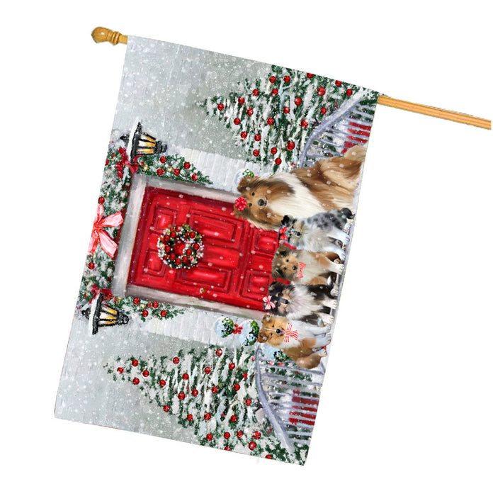 Christmas Holiday Welcome Rough Collie Dogs House Flag Outdoor Decorative Double Sided Pet Portrait Weather Resistant Premium Quality Animal Printed Home Decorative Flags 100% Polyester