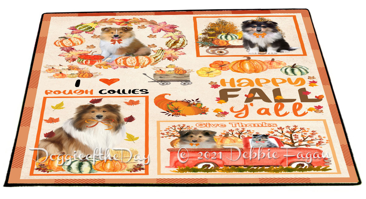 Happy Fall Y'all Pumpkin Rough Collie Dogs Indoor/Outdoor Welcome Floormat - Premium Quality Washable Anti-Slip Doormat Rug FLMS58726