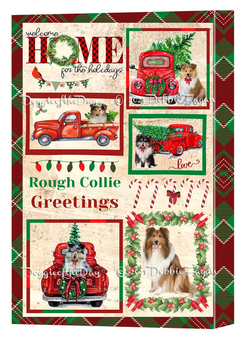 Welcome Home for Christmas Holidays Rough Collie Dogs Canvas Wall Art Decor - Premium Quality Canvas Wall Art for Living Room Bedroom Home Office Decor Ready to Hang CVS149813