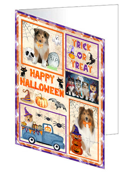 Happy Halloween Trick or Treat Rough Collie Dogs Handmade Artwork Assorted Pets Greeting Cards and Note Cards with Envelopes for All Occasions and Holiday Seasons GCD76589