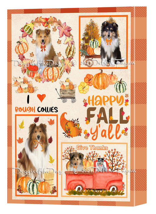 Happy Fall Y'all Pumpkin Rough Collie Dogs Canvas Wall Art - Premium Quality Ready to Hang Room Decor Wall Art Canvas - Unique Animal Printed Digital Painting for Decoration
