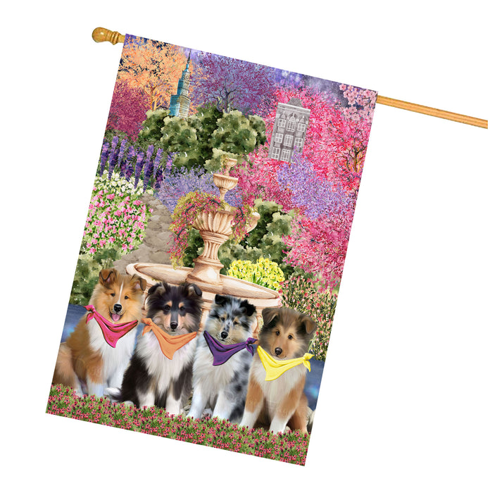 Rough Collie Dogs House Flag: Explore a Variety of Designs, Weather Resistant, Double-Sided, Custom, Personalized, Home Outdoor Yard Decor for Dog and Pet Lovers
