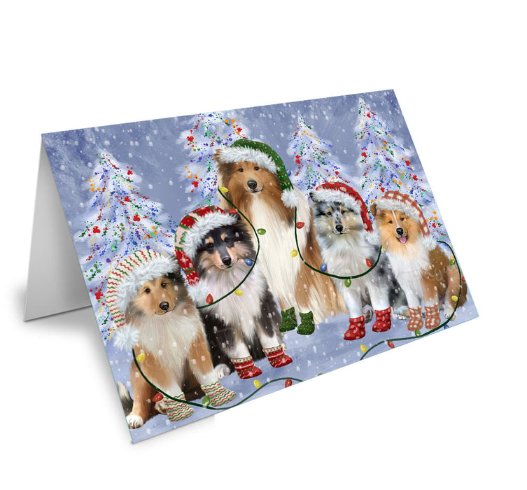 Christmas Lights and Rough Collie Dogs Handmade Artwork Assorted Pets Greeting Cards and Note Cards with Envelopes for All Occasions and Holiday Seasons