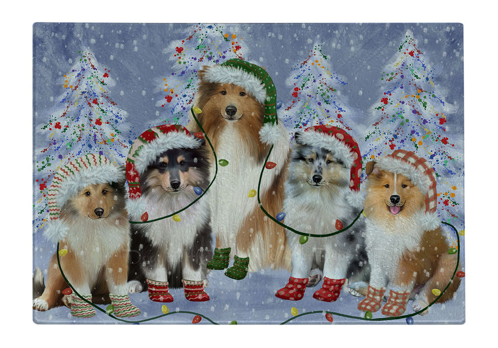 Christmas Lights and Rough Collie Dogs Cutting Board - For Kitchen - Scratch & Stain Resistant - Designed To Stay In Place - Easy To Clean By Hand - Perfect for Chopping Meats, Vegetables
