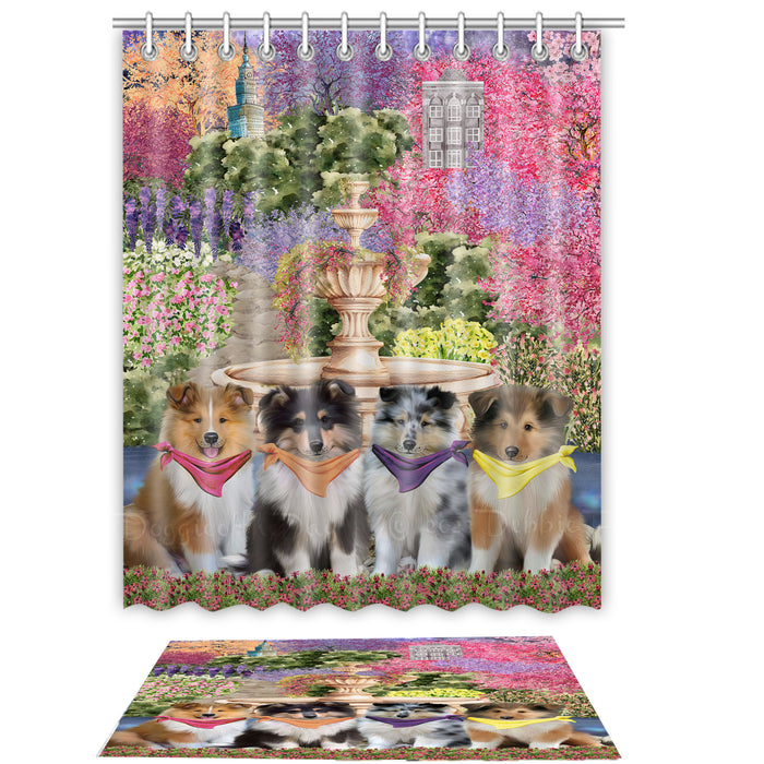 Rough Collie Shower Curtain & Bath Mat Set - Explore a Variety of Personalized Designs - Custom Rug and Curtains with hooks for Bathroom Decor - Pet and Dog Lovers Gift