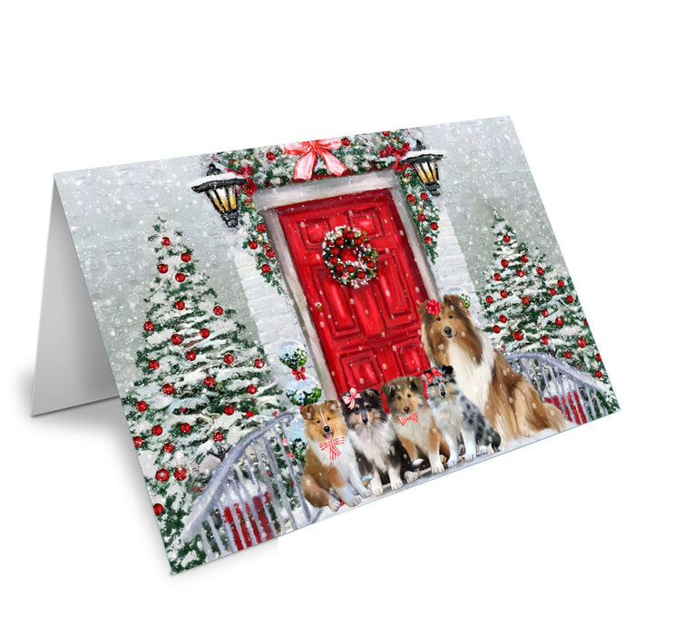 Christmas Holiday Welcome Rough Collie Dog Handmade Artwork Assorted Pets Greeting Cards and Note Cards with Envelopes for All Occasions and Holiday Seasons
