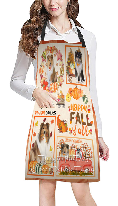 Happy Fall Y'all Pumpkin Rough Collie Dogs Cooking Kitchen Adjustable Apron Apron49242