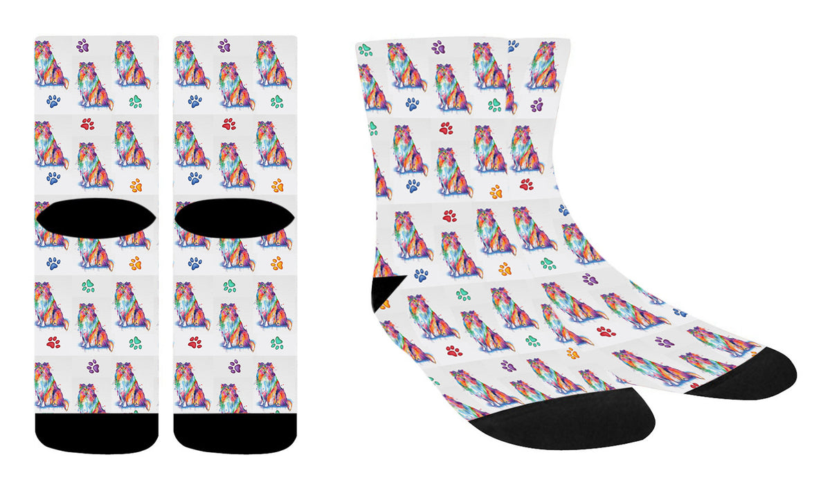 Watercolor Rough Collie Dogs Women's Socks