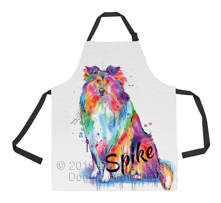 Custom Pet Name Personalized Watercolor Rough Collie Dog Apron