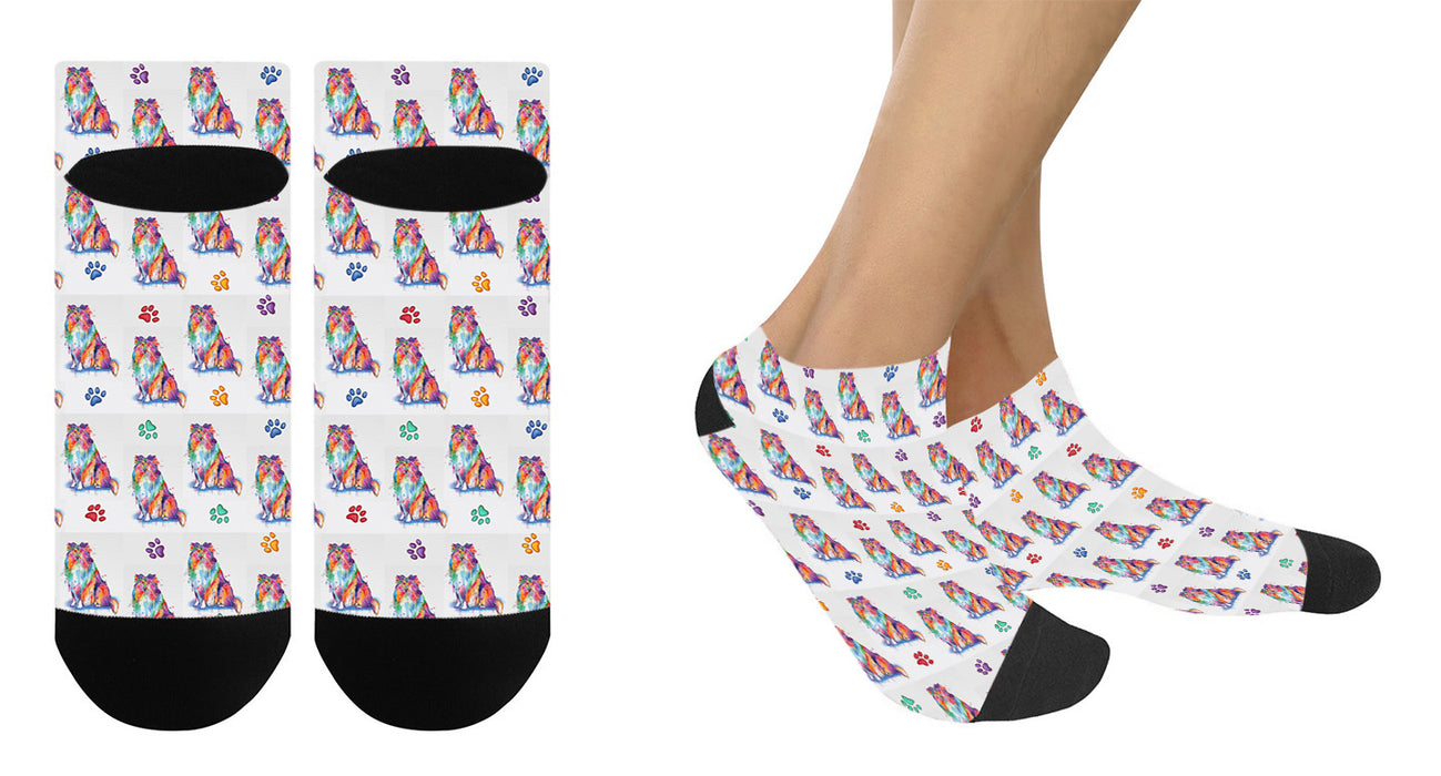 Watercolor Rough Collie Dogs Women's Ankle Socks