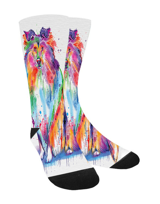 Watercolor Rough Collie Dog Women's Casual Socks