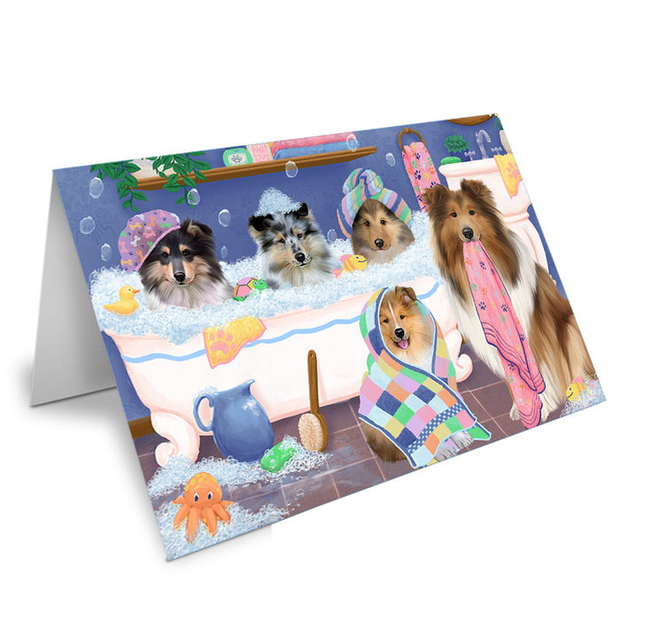 Rub A Dub Dogs In A Tub Rough Collies Dog Handmade Artwork Assorted Pets Greeting Cards and Note Cards with Envelopes for All Occasions and Holiday Seasons GCD74960