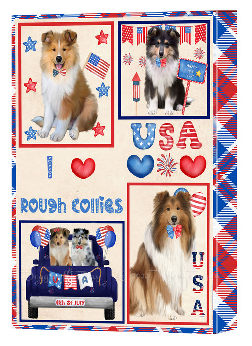 4th of July Independence Day I Love USA Rough Collie Dogs Canvas Wall Art - Premium Quality Ready to Hang Room Decor Wall Art Canvas - Unique Animal Printed Digital Painting for Decoration