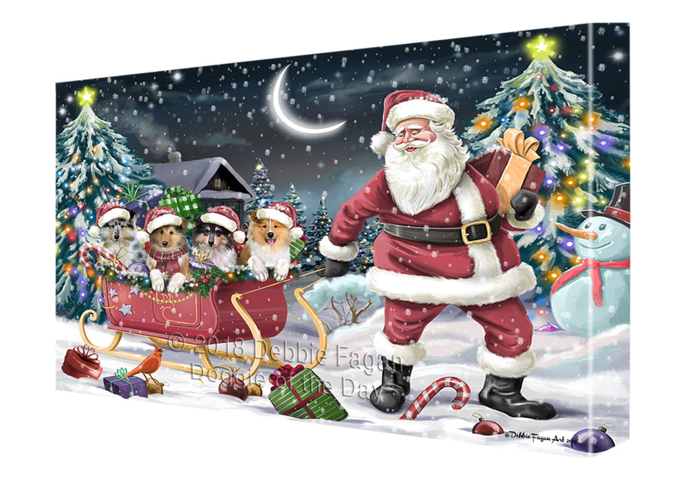 Santa Sled Christmas Happy Holidays Rough Collies Dog Canvas Print Wall Art Décor CVS107261