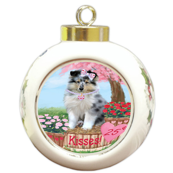 Rosie 25 Cent Kisses Rough Collie Dog Round Ball Christmas Ornament RBPOR56363