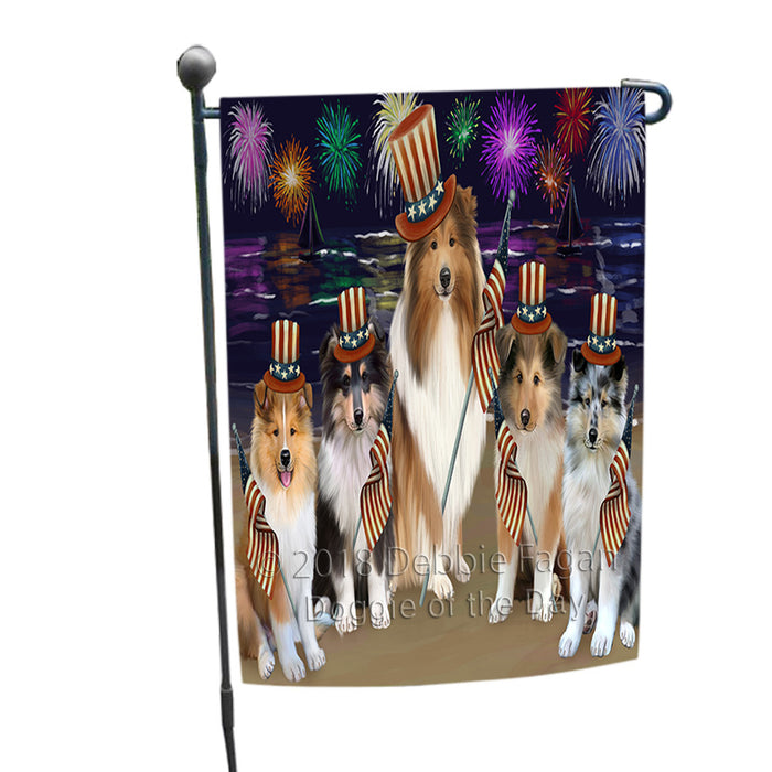4th of July Independence Day Firework Rough Collies Dog Garden Flag GFLG57598
