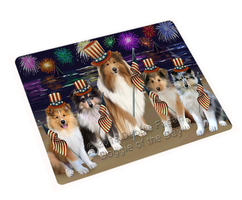 4th of July Independence Day Firework Rough Collies Dog Large Refrigerator / Dishwasher Magnet RMAG104088