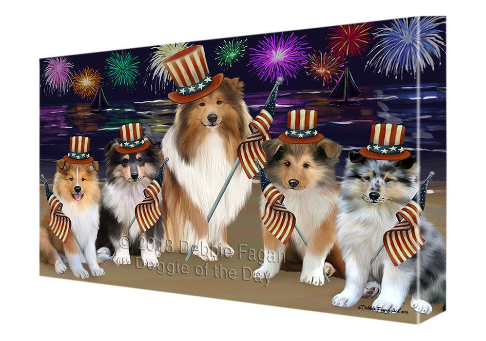 4th of July Independence Day Firework Rough Collies Dog Canvas Print Wall Art Décor CVS134954