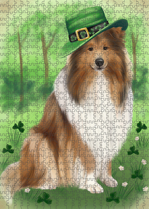 St. Patricks Day Irish Portrait Rough Collie Dog Portrait Jigsaw Puzzle for Adults Animal Interlocking Puzzle Game Unique Gift for Dog Lover's with Metal Tin Box PZL071