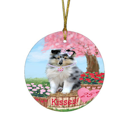 Rosie 25 Cent Kisses Rough Collie Dog Round Flat Christmas Ornament RFPOR56363