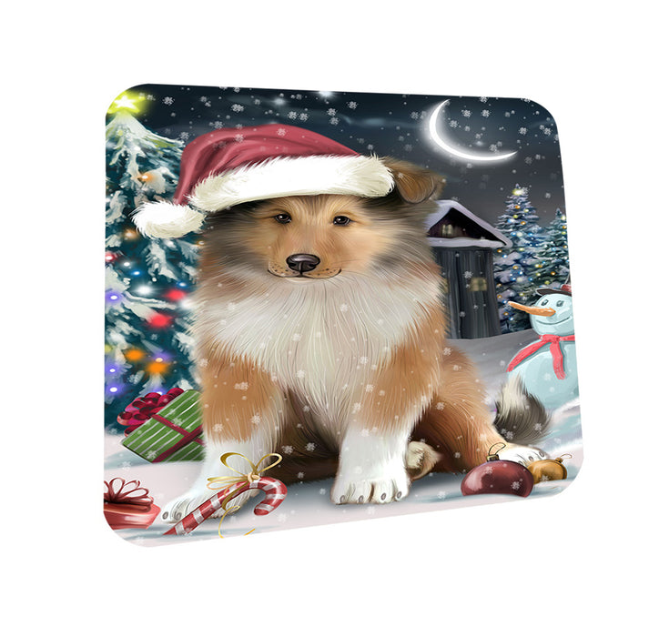 Have a Holly Jolly Christmas Happy Holidays Rough Collie Dog Coasters Set of 4 CST54203
