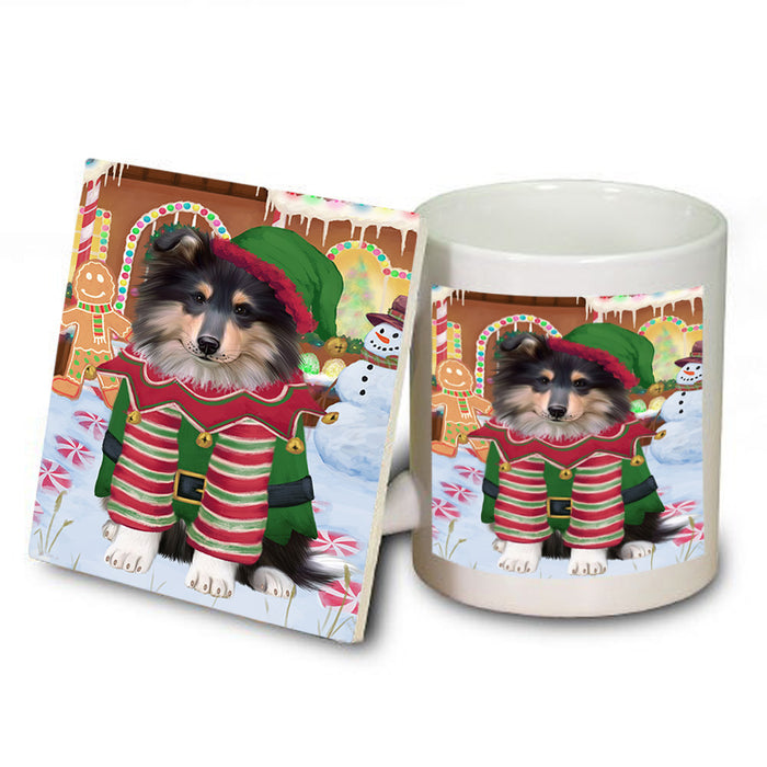 Christmas Gingerbread House Candyfest Rough Collie Dog Mug and Coaster Set MUC56508