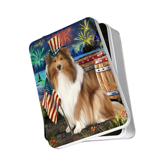 4th of July Independence Day Firework Rough Collie Dog Photo Storage Tin PITN54005