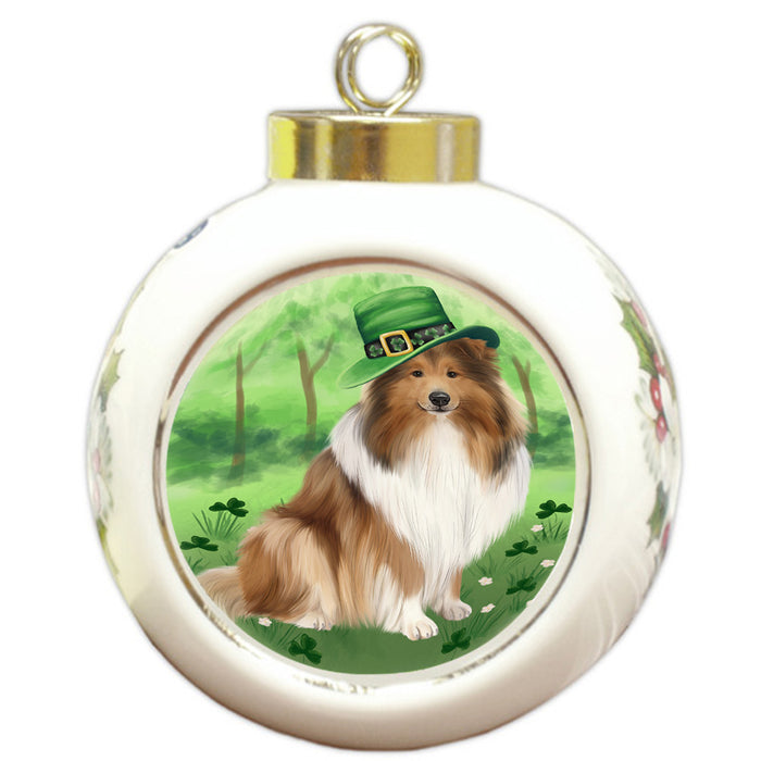 St. Patricks Day Irish Portrait Rough Collie Dog Round Ball Christmas Ornament RBPOR58155