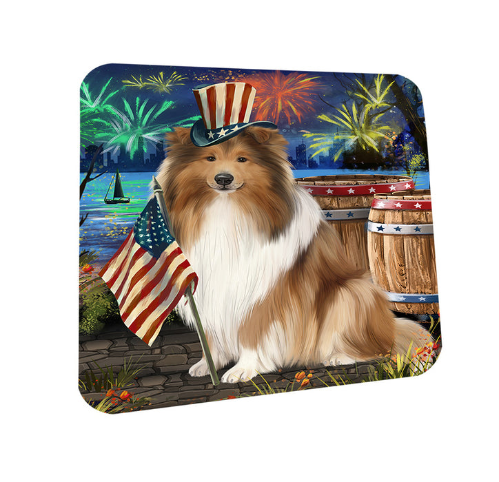 4th of July Independence Day Firework Rough Collie Dog Coasters Set of 4 CST54020
