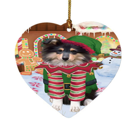 Christmas Gingerbread House Candyfest Rough Collie Dog Heart Christmas Ornament HPOR56872