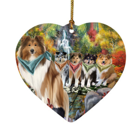 Scenic Waterfall Rough Collies Dog Heart Christmas Ornament HPOR54804