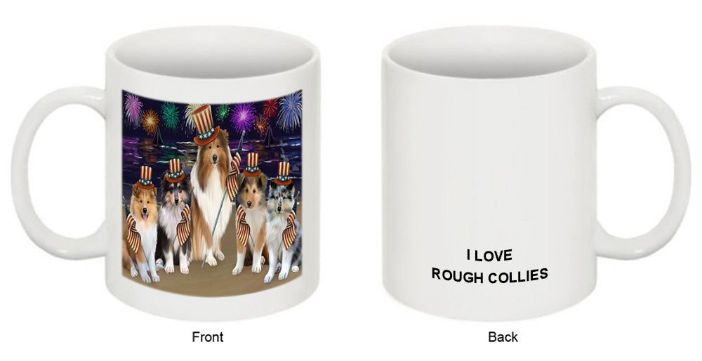 4th of July Independence Day Firework Rough Collies Dog Coffee Mug MUG52240