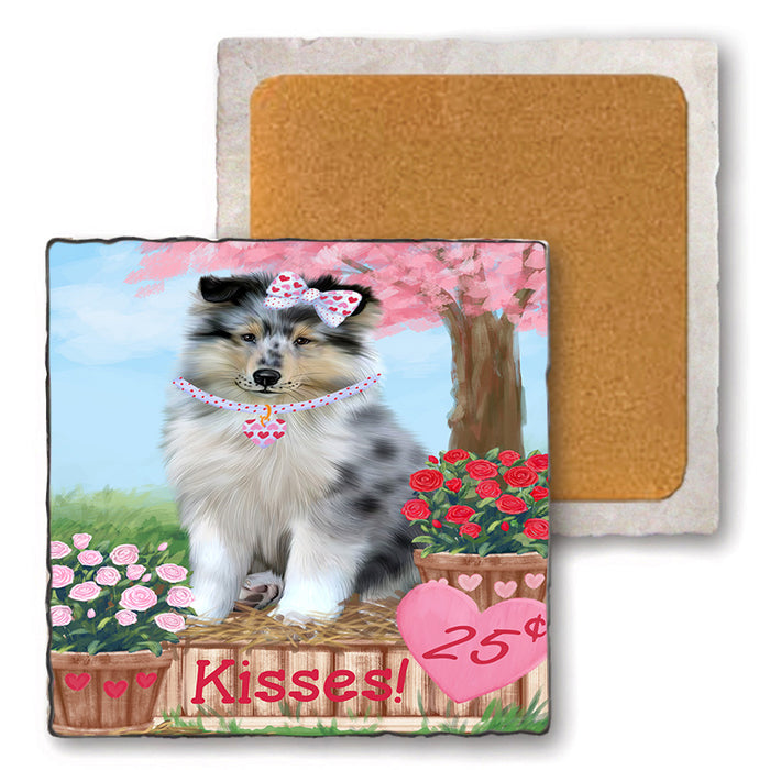 Rosie 25 Cent Kisses Rough Collie Dog Set of 4 Natural Stone Marble Tile Coasters MCST51007