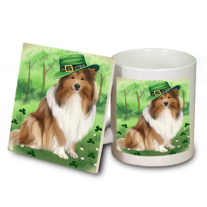 St. Patricks Day Irish Portrait Rough Collie Dog Mug and Coaster Set MUC57020