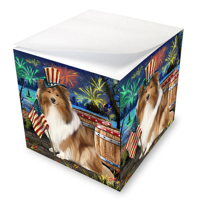 4th of July Independence Day Firework Rough Collie Dog Note Cube NOC55708