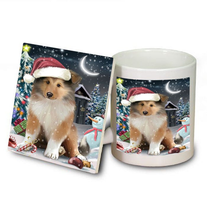 Have a Holly Jolly Christmas Happy Holidays Rough Collie Dog Mug and Coaster Set MUC54237