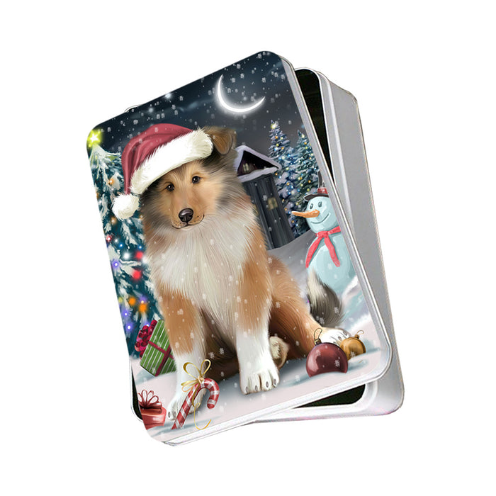 Have a Holly Jolly Christmas Happy Holidays Rough Collie Dog Photo Storage Tin PITN54188