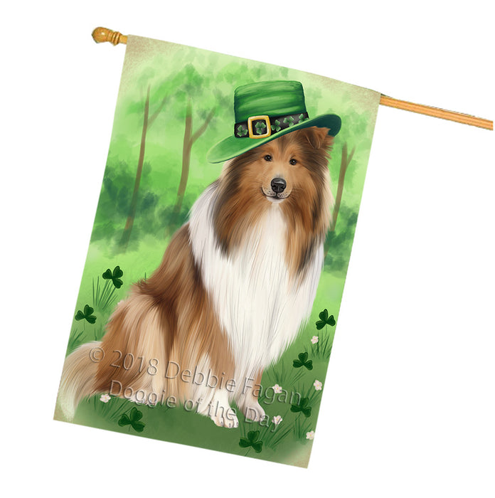 St. Patricks Day Irish Portrait Rough Collie Dog House Flag FLG65052