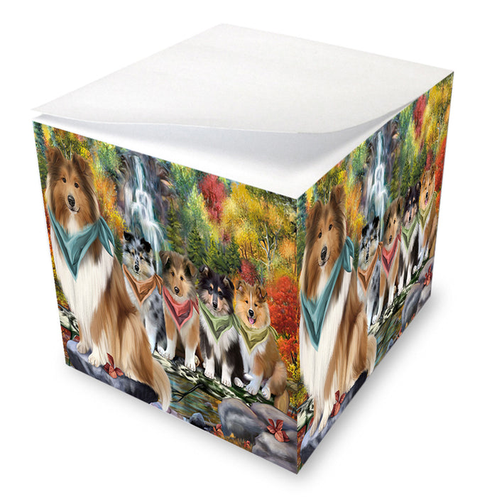 Scenic Waterfall Rough Collies Dog Note Cube NOC56322