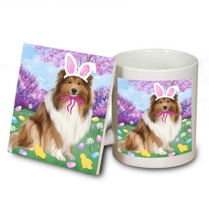 Easter Holiday Rough Collie Dog Mug and Coaster Set MUC56916