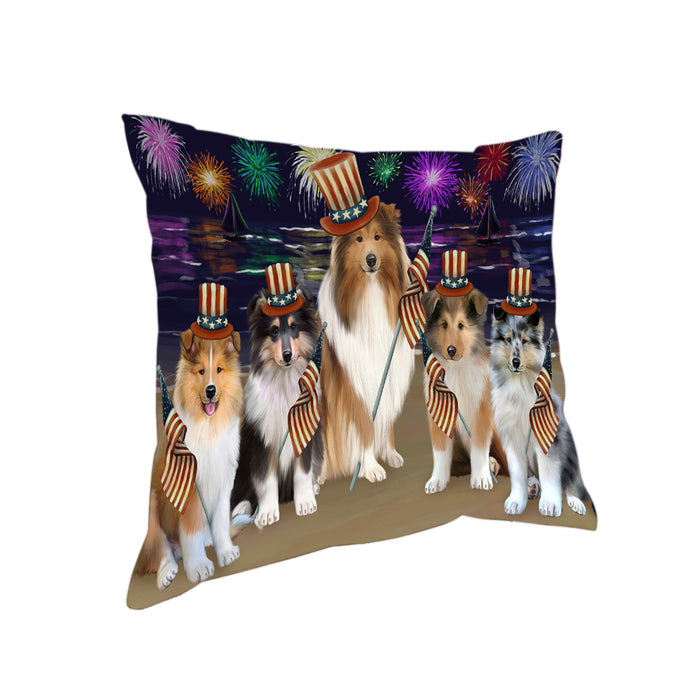 4th of July Independence Day Firework Rough Collies Dog Pillow PIL82172
