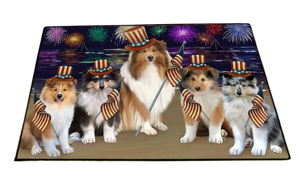4th of July Independence Day Firework Rough Collies Dog Floormat FLMS53805