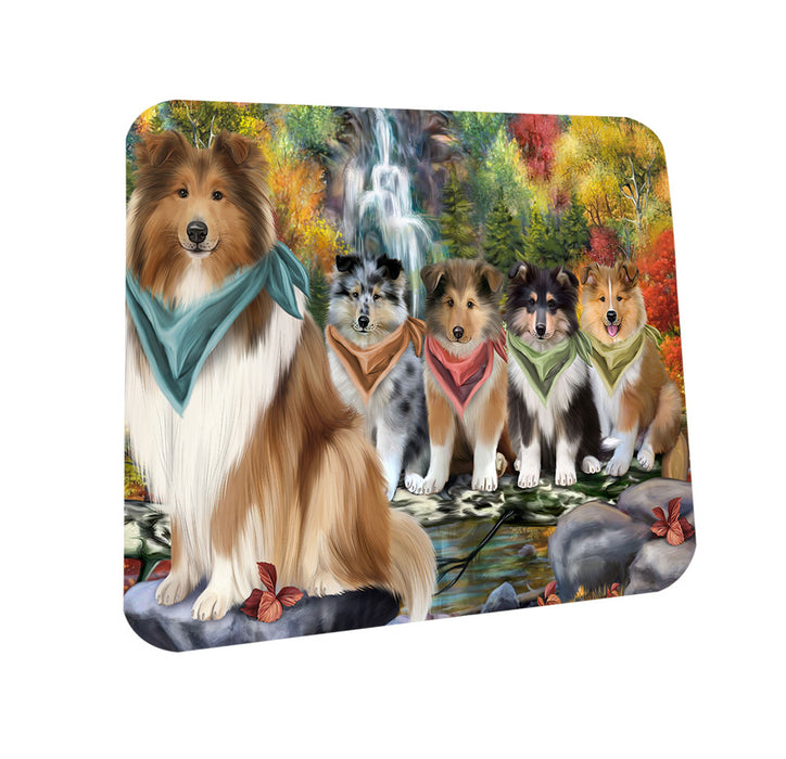 Scenic Waterfall Rough Collies Dog Coasters Set of 4 CST54634