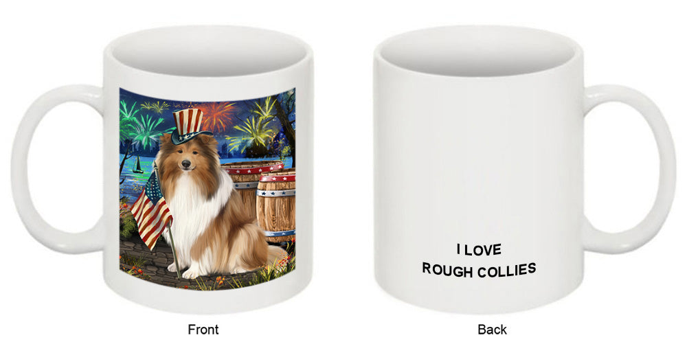 4th of July Independence Day Firework Rough Collie Dog Coffee Mug MUG49460