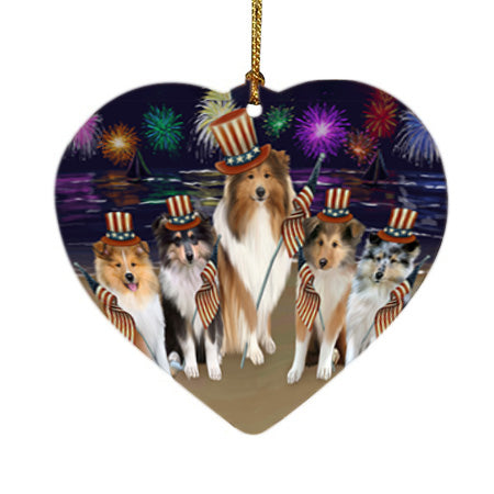 4th of July Independence Day Firework Rough Collies Dog Heart Christmas Ornament HPOR57243