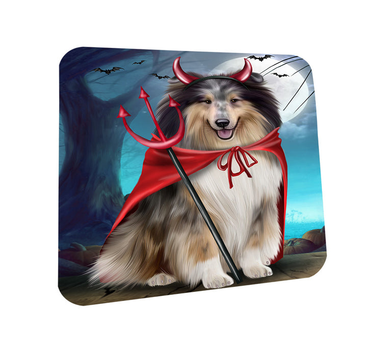 Happy Halloween Trick or Treat Rough Collie Dog Coasters Set of 4 CST54478